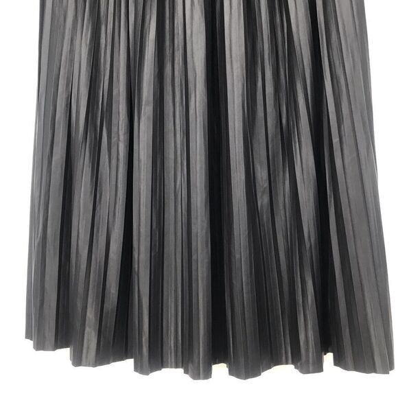 Ichi Black Faux Leather Danish Pleated Midi Skirt - Picture 6 of 15